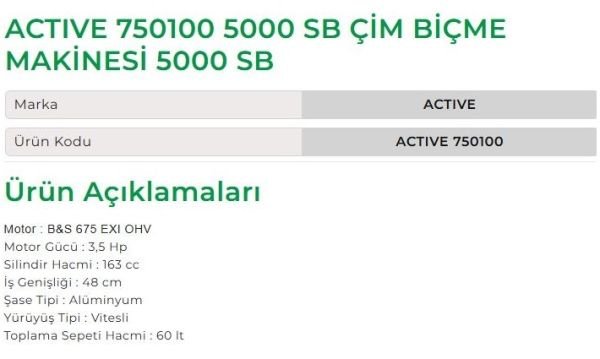 Active 750100 5000 SB Çim Biçme Makinesi
