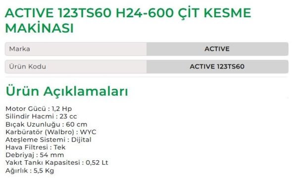 Active 123TS60 - H24-600 Çit Kesme Makinesi