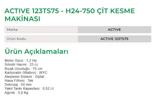 Active 123TS75 - H24-750 Çit Kesme Makinesi