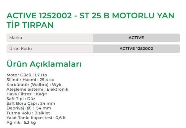 Active 1252002 ST 25 B Motorlu Yan Tip Tırpan
