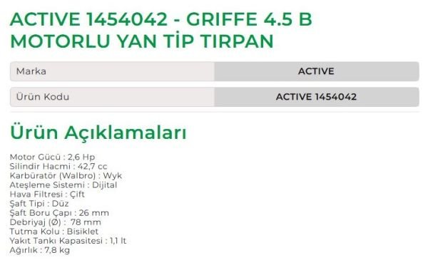 Active 1454042 - GRIFFE 4.5 B Motorlu Yan Tip Tırpan