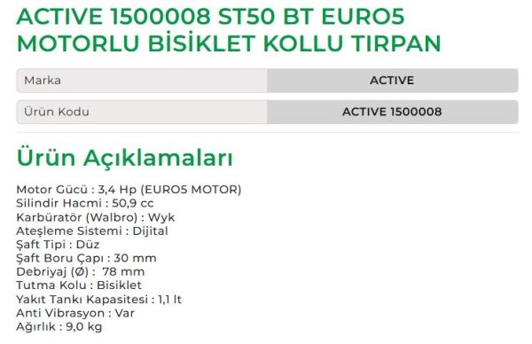 Active 1500008 ST50 BT EURO5  Motorlu Bisiklet Kollu Tırpan