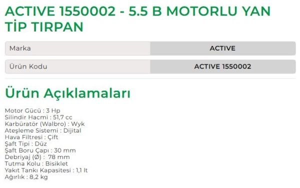 Active 1550002 - 5.5 B Motorlu Yan Tip Tırpan