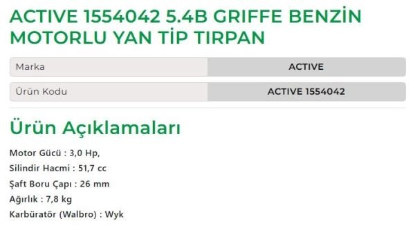 Active 1554042 5.4B GRIFFE Benzin Motorlu Yan Tip Tırpan