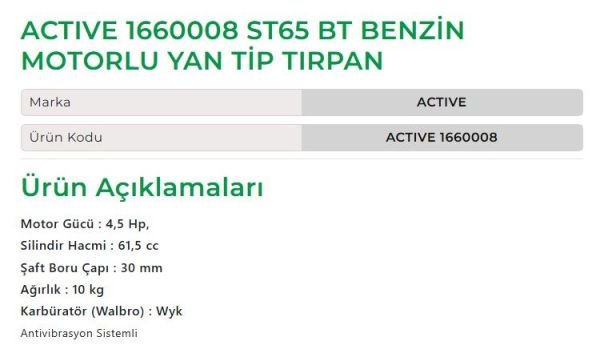 Active 166008 ST65 BT Motorlu Yan Tip Tırpan