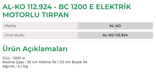 AL-KO 112.924 - BC 1200 E Elektrik Motorlu Tırpın