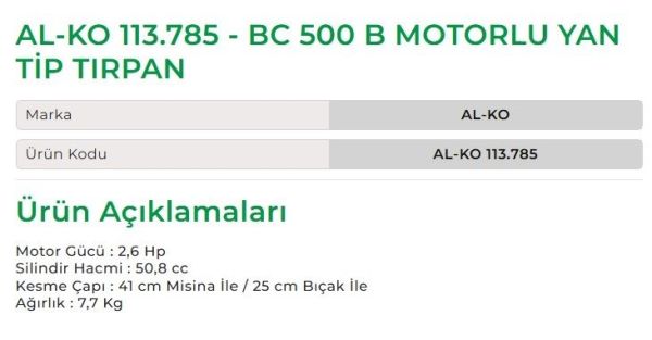 AL-KO 113.785 - BC 500 B Motorlu Yan Tip Tırpan