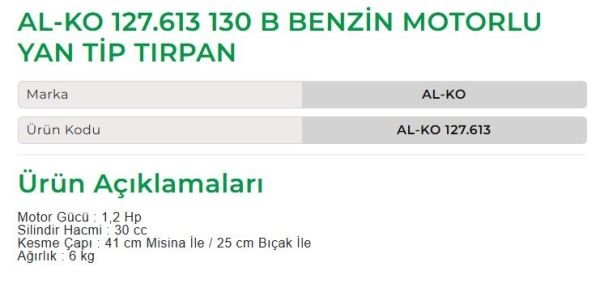 AL-KO 127.613 - 130 B Benzin Motorlu Yan Tip Tırpan