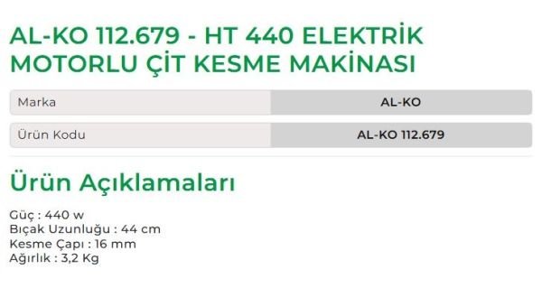 AL-KO 112.679 - HT 440 Elektrik Motorlu Çit Kesme Makinesi