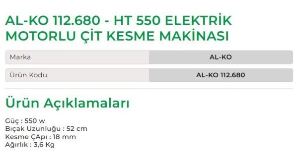 AL-KO 112.680 - HT 550 Elektrik Motorlu Çit Kesme Makinesi