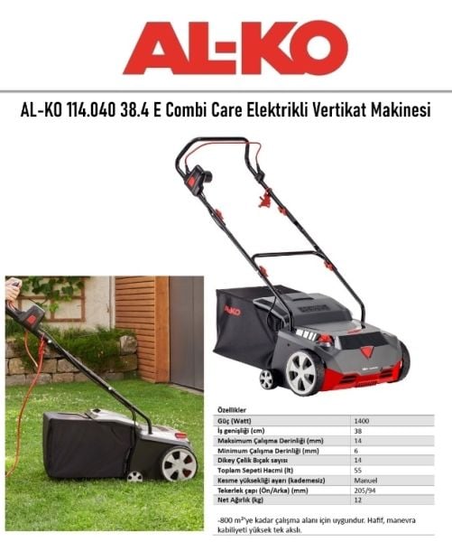 AL-KO 114.040 38.4 E Combi Care Elektrikli Motorlu Çim Havalandırma Makinesi