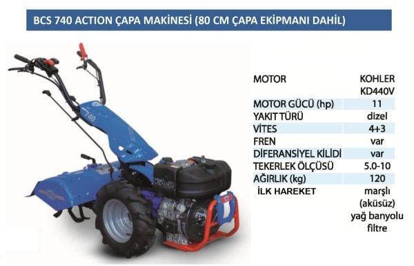 BCS 8C2.CP3B0/2 740  Action Dizel Çapa Makinesi 80 cm