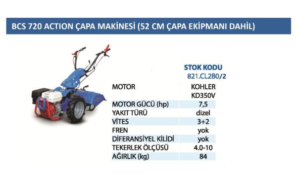 BCS 821.CL2B0/2 Mod 720 Action Dizel Çapa Makinesi 52 cm