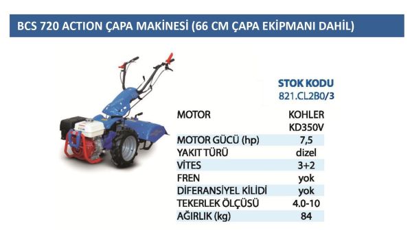 BCS 821.CL2B0/3  Mod 720 Action Dizel Çapa Makinesi 66 cm