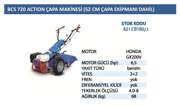 BCS 821.CB1B02 Mod 720 Action Banzinli Çapa Makinesi 52 cm