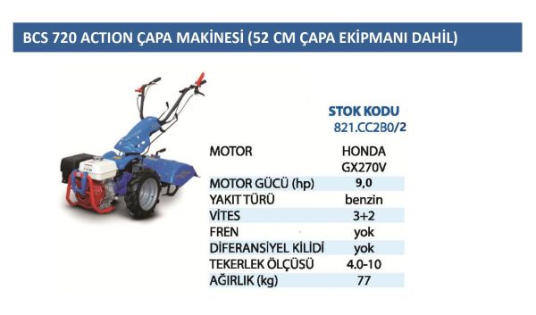BCS 821-CC2B02 Mod 720 Action Banzinli Çapa Makinesi 52 cm
