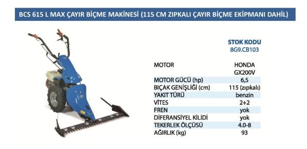 BCS 8G9-CB103 615 L Max Benzinli Çayır Biçme Makinesi