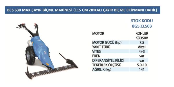 BCS 8G5-CL503 630 Max Dizel Çayır Biçme Makinesi