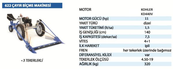 BCS 857-454332 622 ÜçTekerlekli Dizel Motorlu Çayır Biçme Makinesi