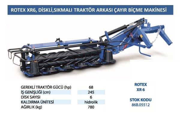 BCS 86B-05512 Rotek XR6 Traktör Arkası  Sıkmalı Ve Diskli Çayır Biçme Makinesi